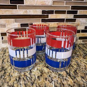 Set of 4 Vintage Libbey Red White & Blue Patriotic Glasses